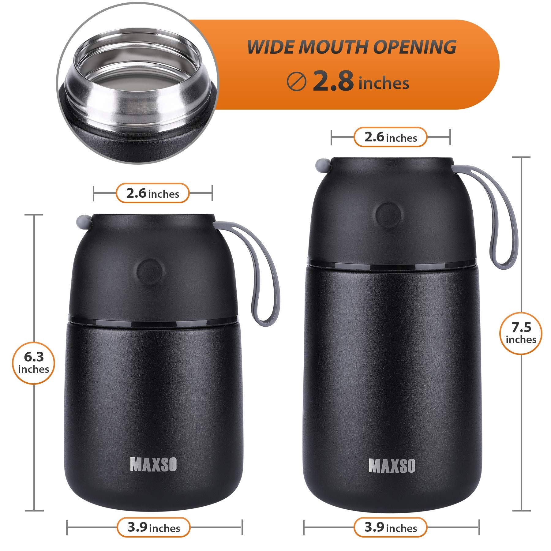 Maxso 2 Pack Soup Thermo For Hot & Cold Food For Kids Adults, Vacuum Insulated Food Jar Thermal Lunch Containers, Travel Food Fl